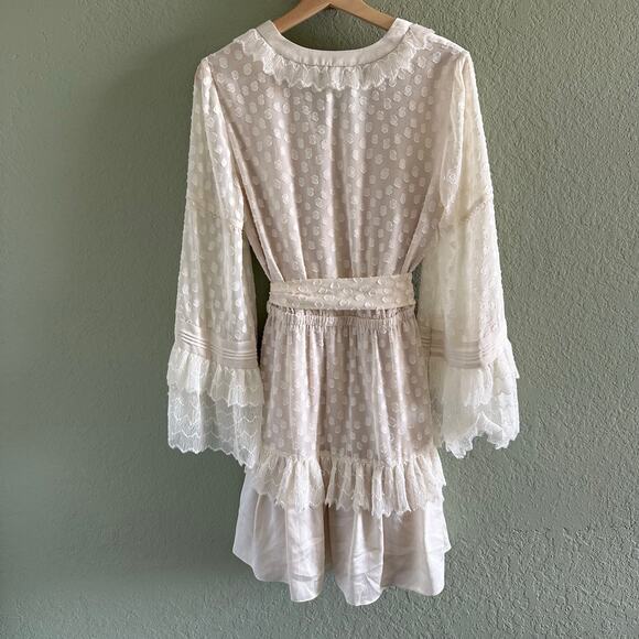 Alexis Katerina Ruffle Long-Sleeve Polka Dot Mini Dress Cream Size M $594 - Picture 3 of 10